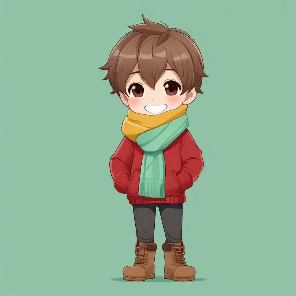 极简动漫Q版男孩:黄色围巾圣诞风