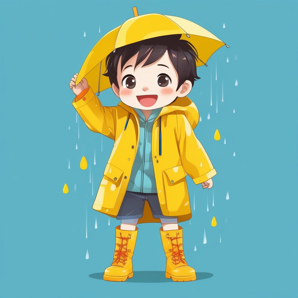 极简动漫Q版男孩黄色雨衣