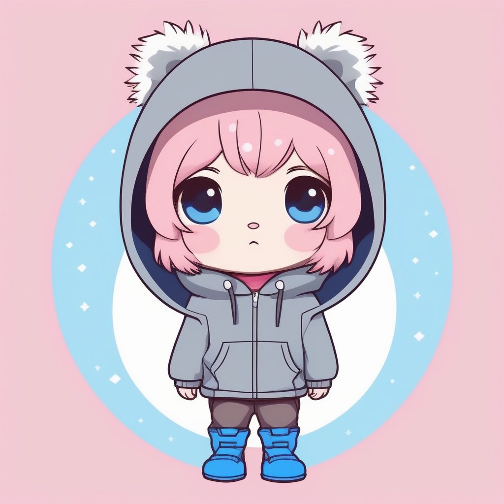 极简动漫Q版男孩:灰色连帽衫冬天造型