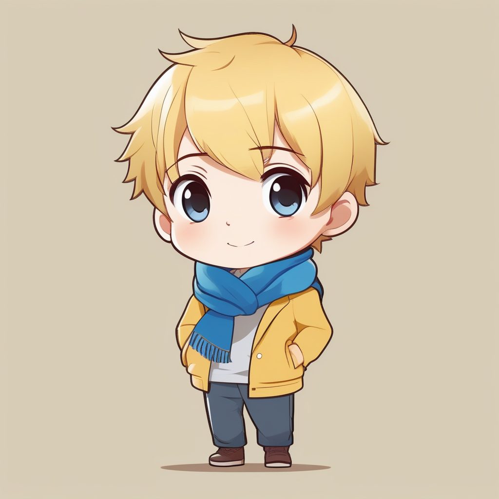 极简动漫Q版男孩:蓝色围巾小学生