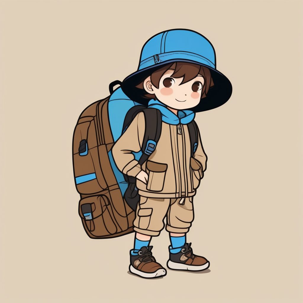 极简动漫Q版男孩:蓝色圆帽旅行家