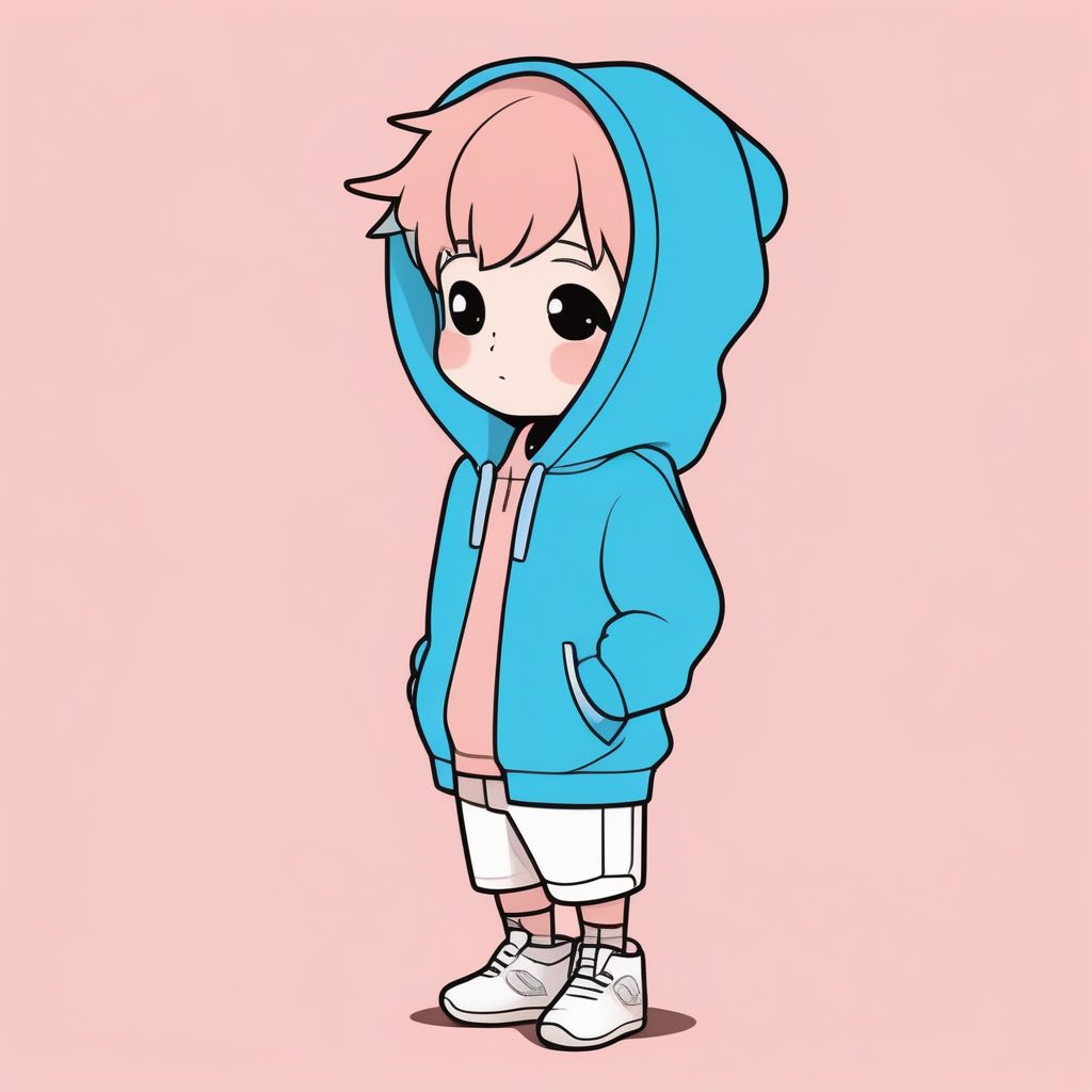 极简动漫Q版男孩:天空蓝卫衣日常风