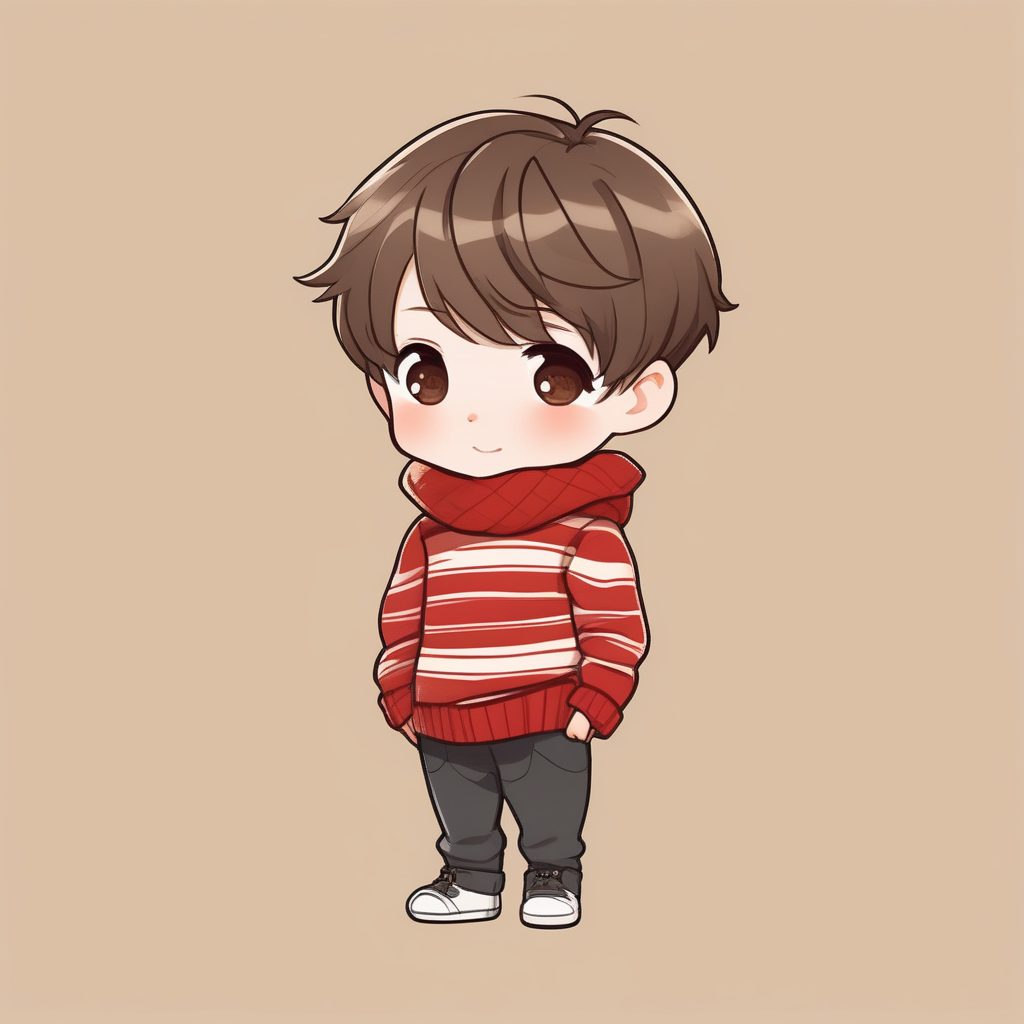 极简动漫Q版男孩:条纹毛衣秋日气息