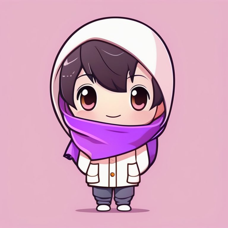 极简动漫Q版男孩紫色围巾冬日造型
