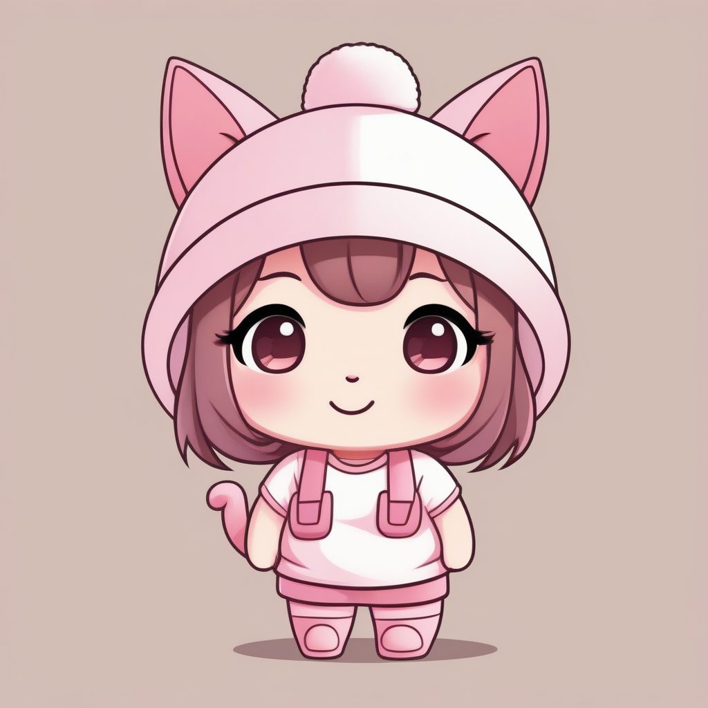 极简动漫Q版女孩-粉色帽子与猫耳
