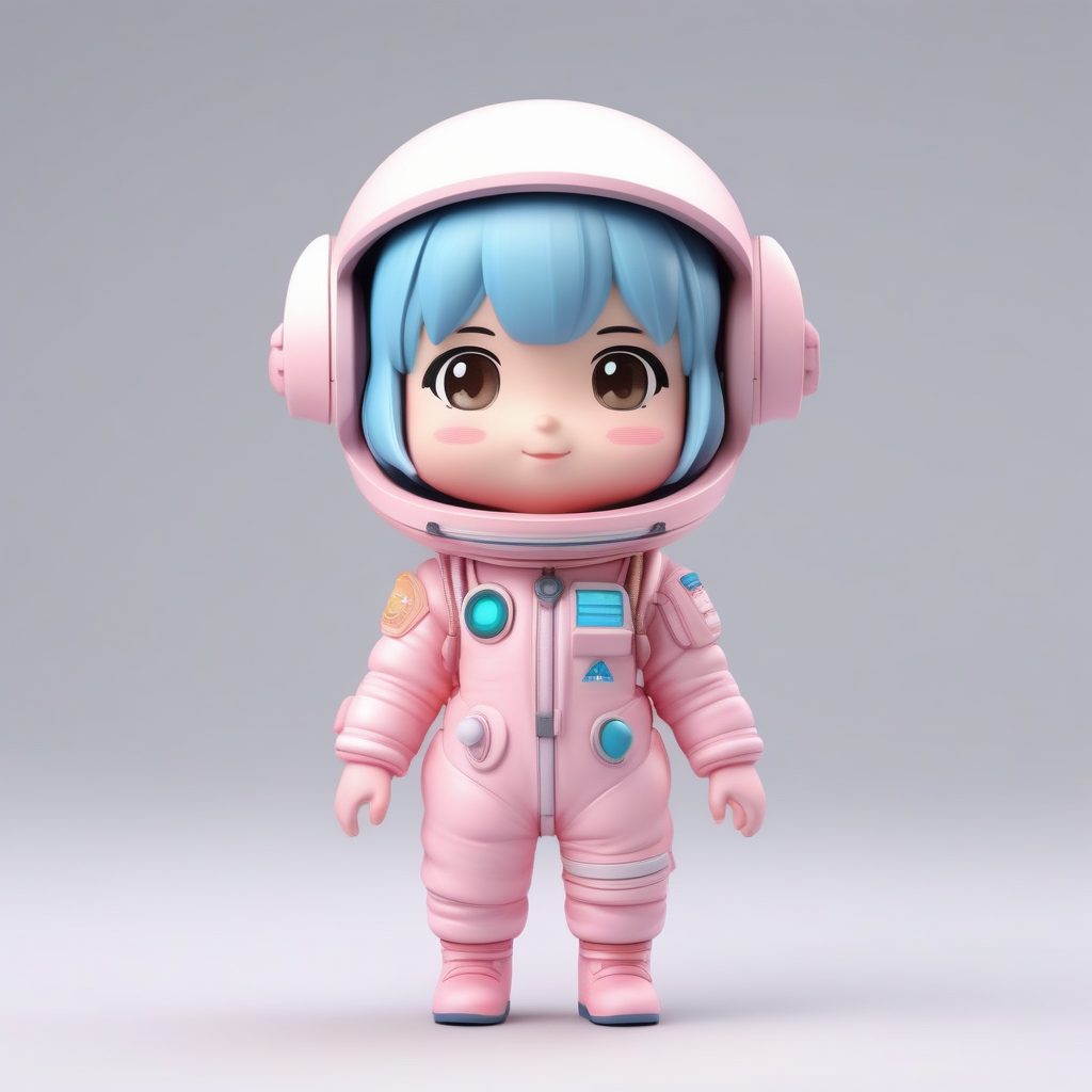 极简动漫Q版女孩：粉色宇航员盲盒粘土手办3D渲染