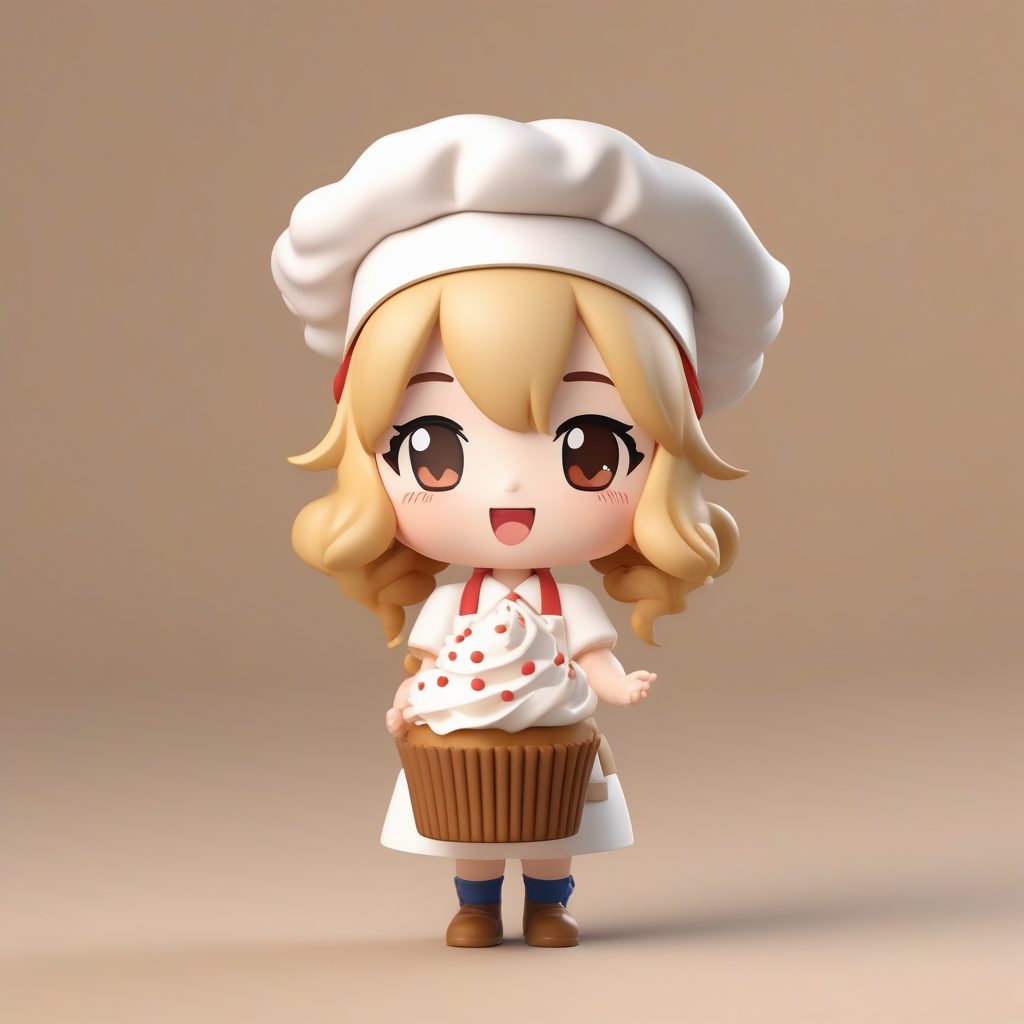 极简动漫Q版女孩：烘焙厨师主题粘土手办C4D渲染
