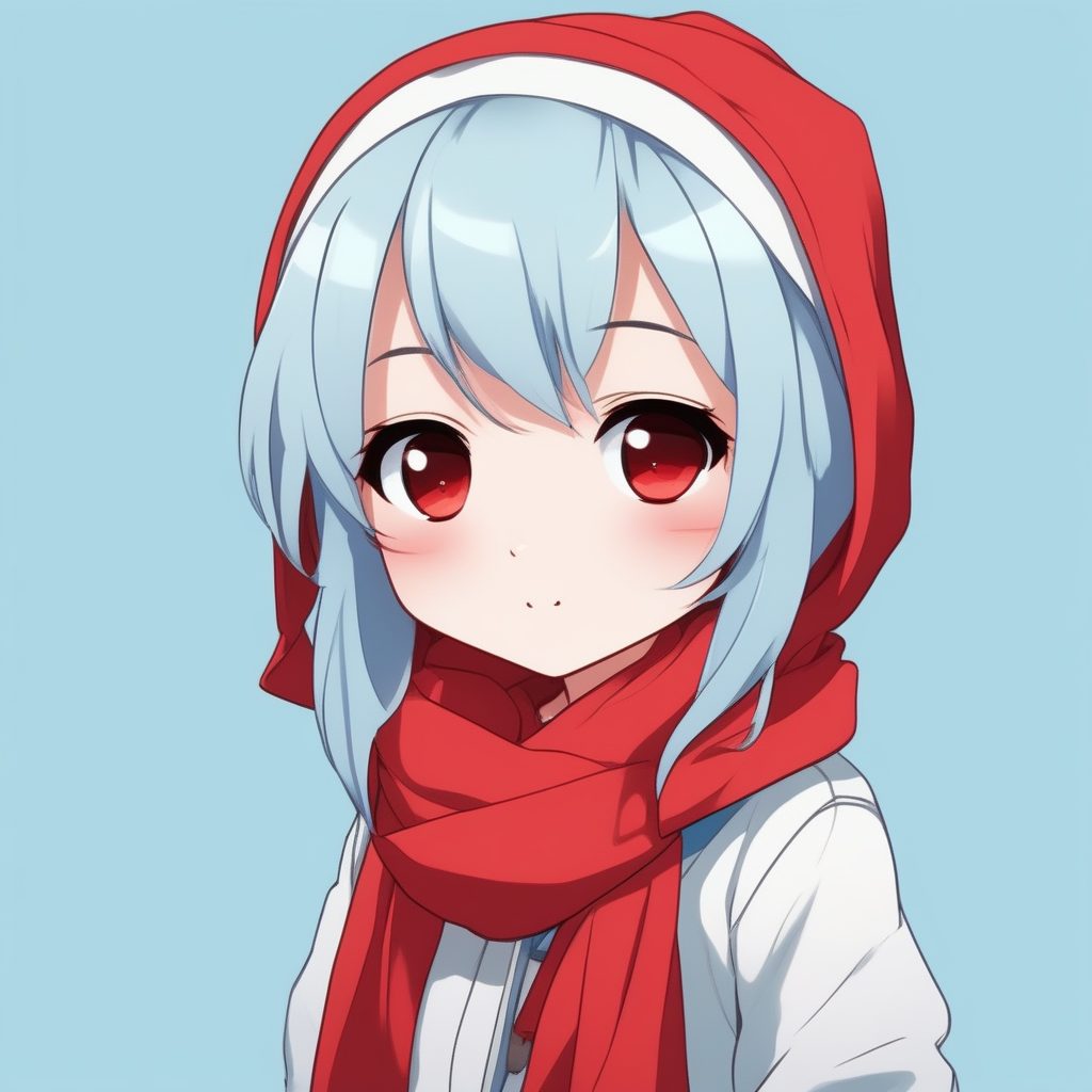 极简动漫Q版女孩红色围巾