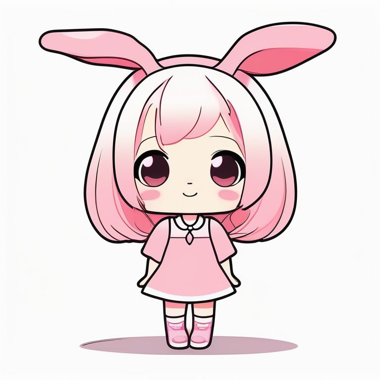 极简动漫Q版女孩可爱兔耳全身像