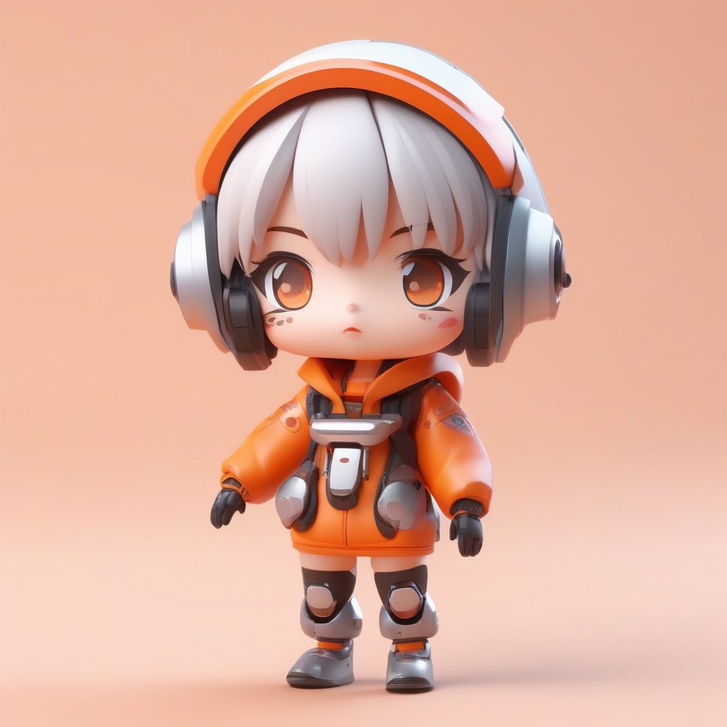 极简动漫Q版女孩:科技风服饰粘土手办Octane渲染