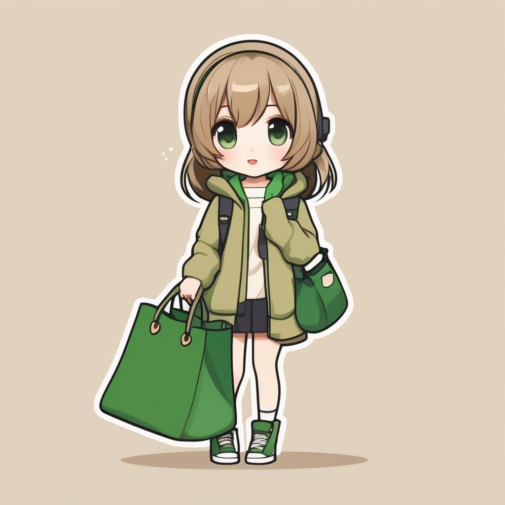 极简动漫Q版女孩绿色包包造型