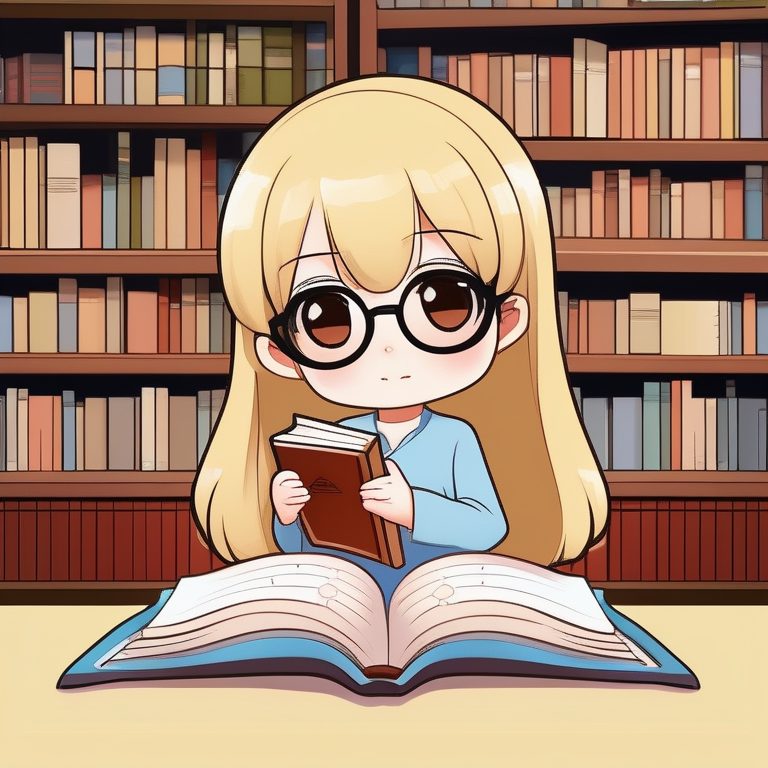 极简动漫Q版女孩全身风格的书本少女