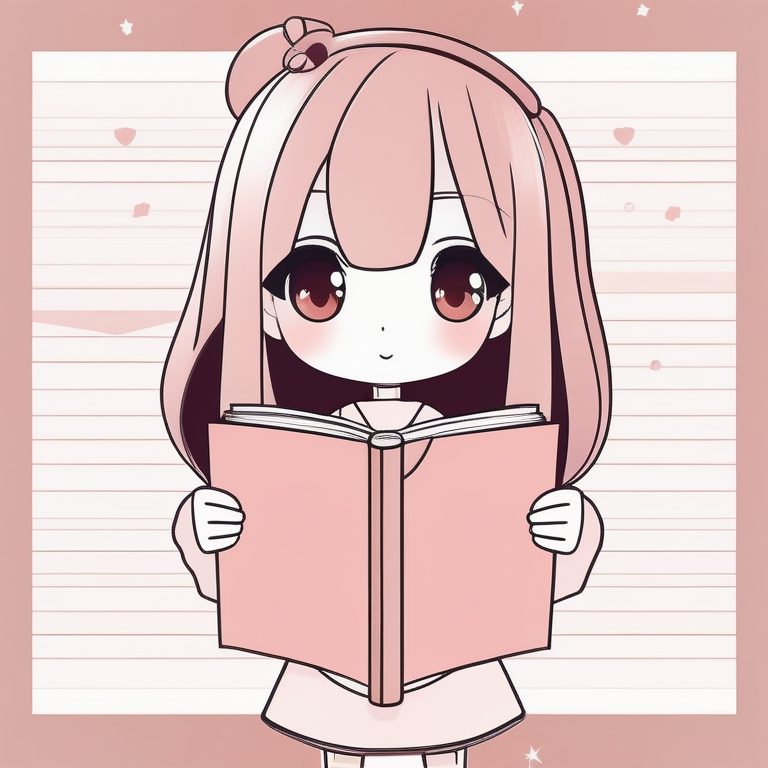 极简动漫Q版女孩全身风格的一个托着书本的女孩