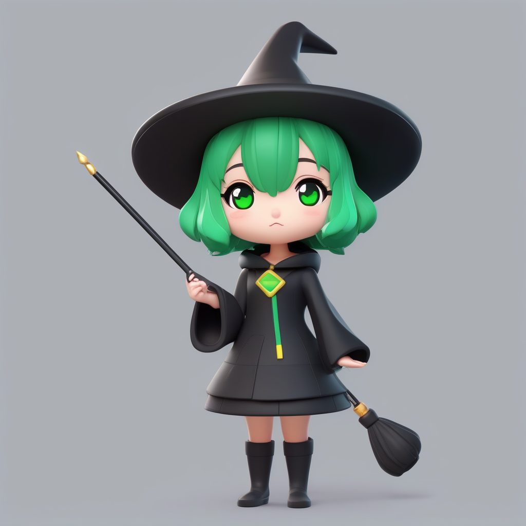 极简动漫Q版女孩：小女巫盲盒粘土手办3D渲染