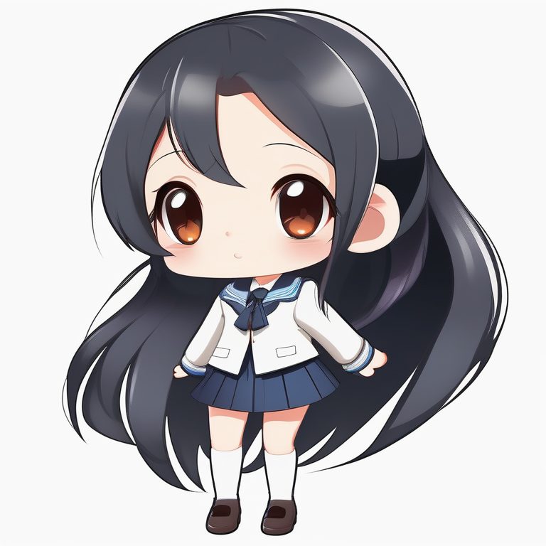 极简动漫Q版女孩学生制服风格全身照