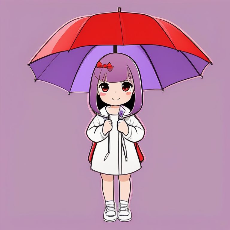极简动漫Q版女孩与红色雨伞