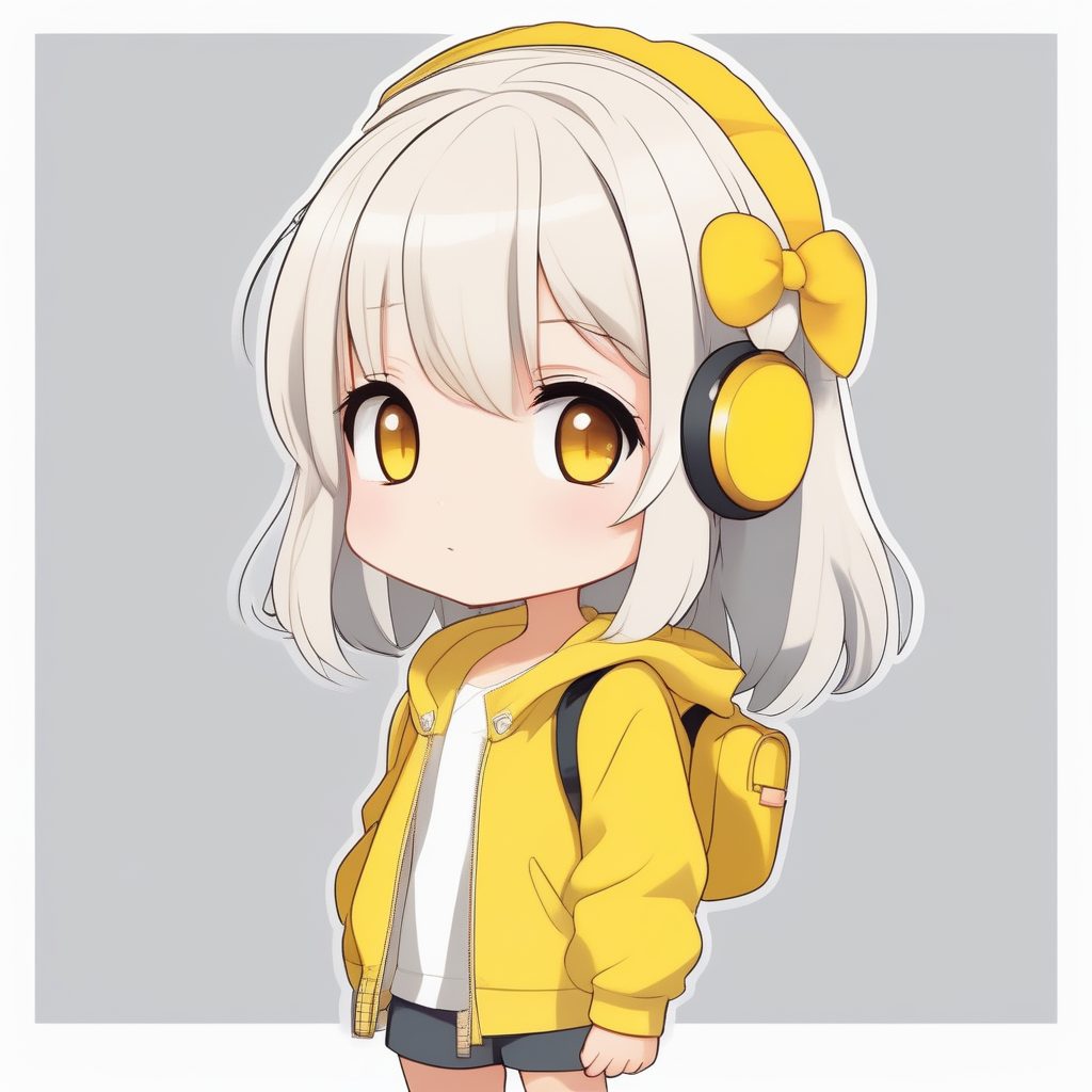极简动漫Q版女孩与黄色头箍