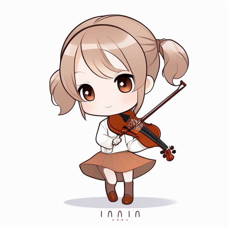 极简动漫Q版女孩与小提琴