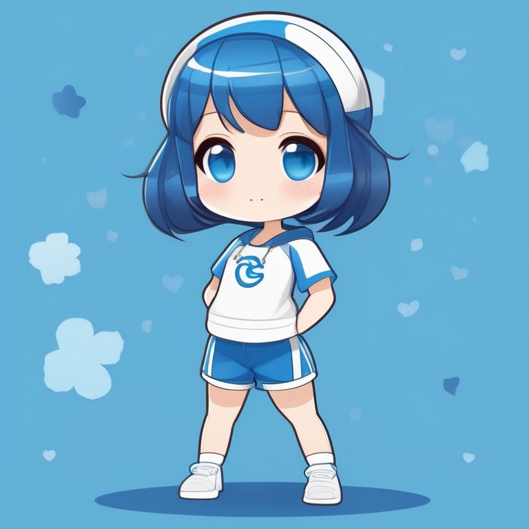 极简动漫Q版女孩运动风全身插画