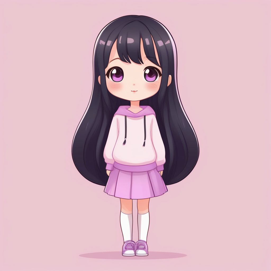 极简动漫Q版女孩-紫色毛衣长发