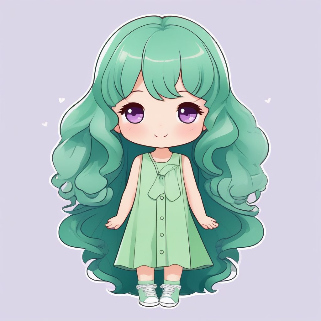 极简动漫Q版 柔紫长卷发少女 春日治愈