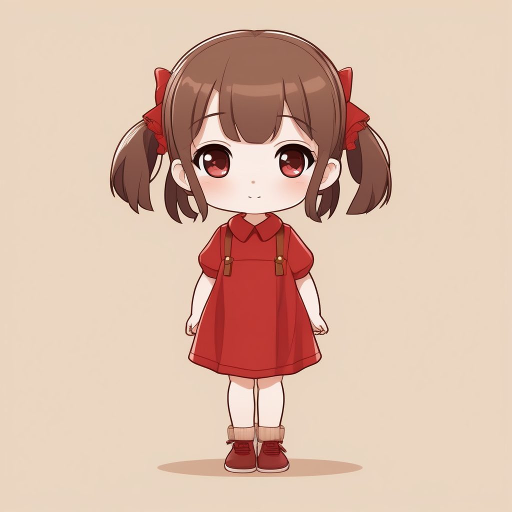 极简动漫Q版少女红色裙子