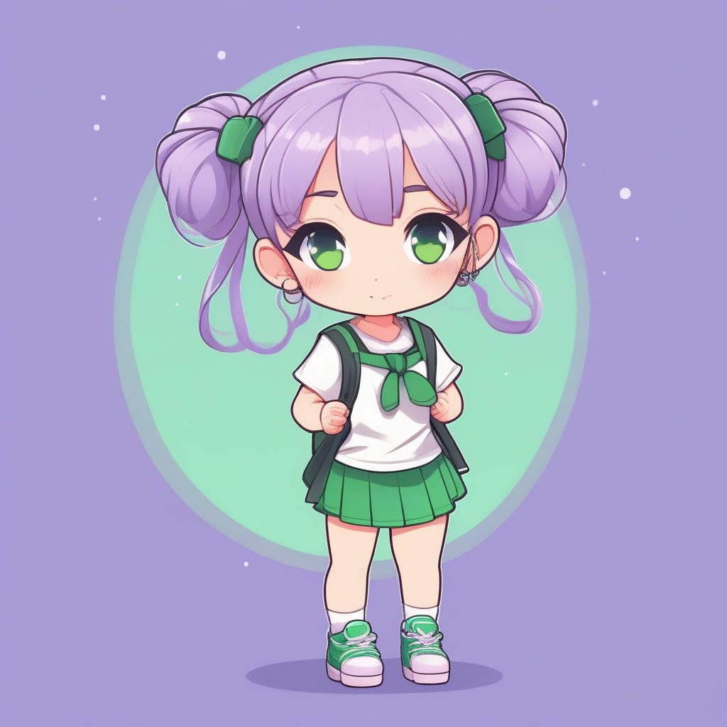 极简动漫Q版少女-绿色运动裙