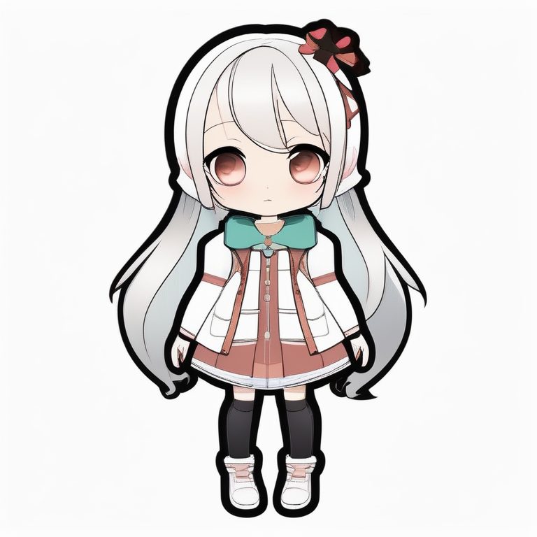 极简动漫Q版少女全身,纯白色简洁背景