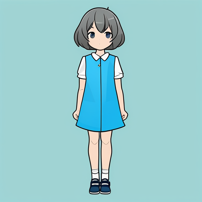 极简动漫Q版少女全身·蓝色纯色背景