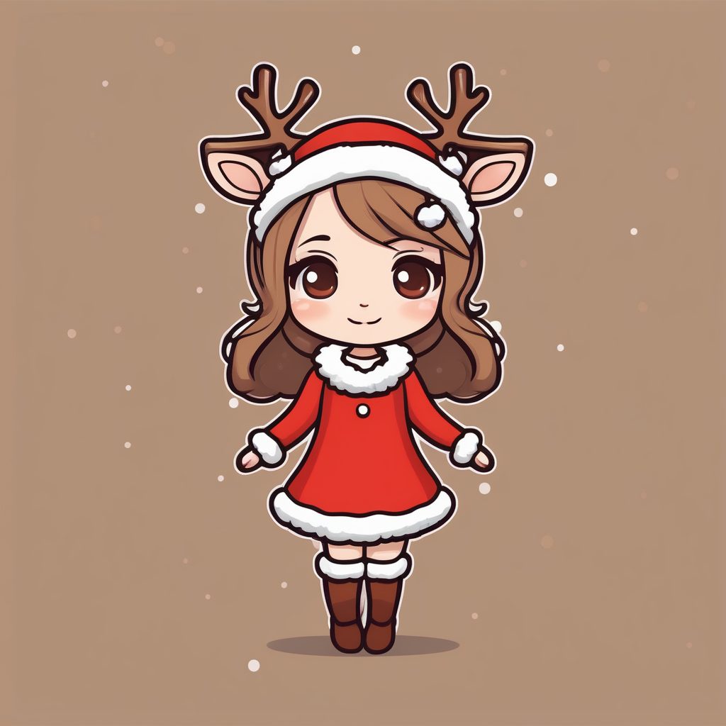 极简动漫Q版圣诞女孩戴鹿角发箍