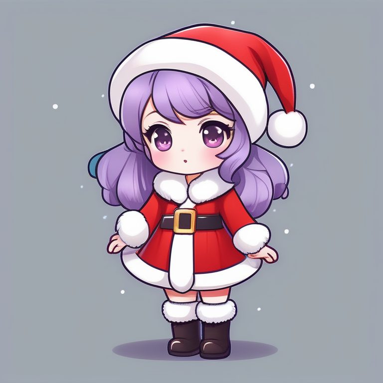 极简动漫Q版圣诞女孩 全身造型 淡紫色背景