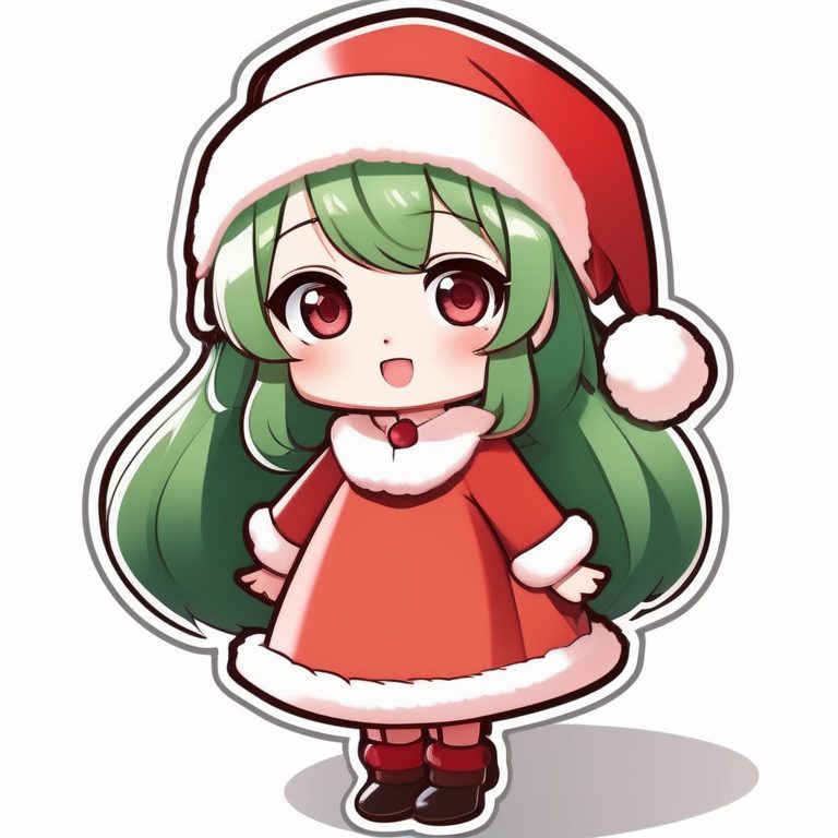 极简动漫Q版圣诞少女 清新绿色背景