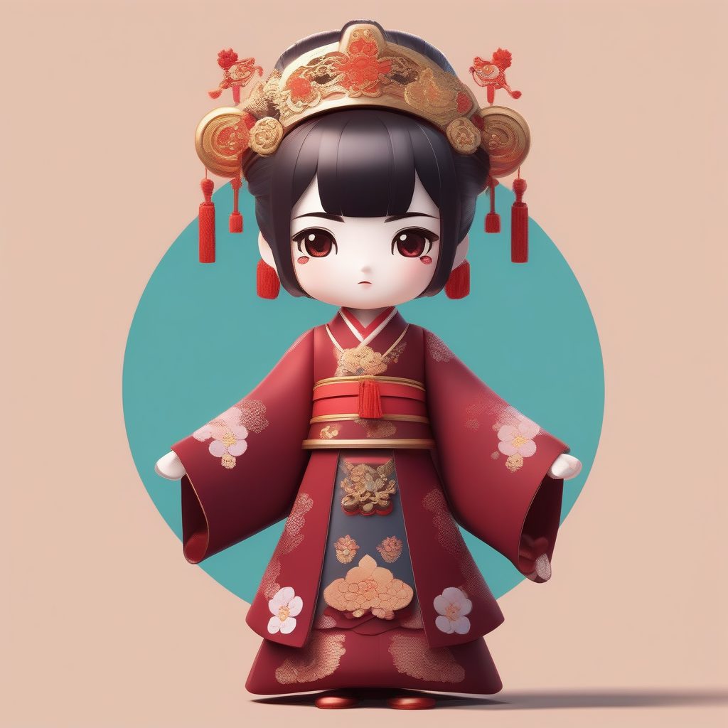 极简动漫Q版戏曲人物：京剧全身立绘，高对比度戏剧效果