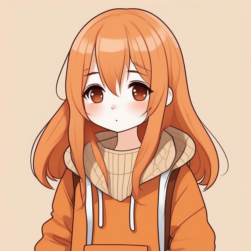 极简动漫Q版 鲜橙长直发少女 秋日风格