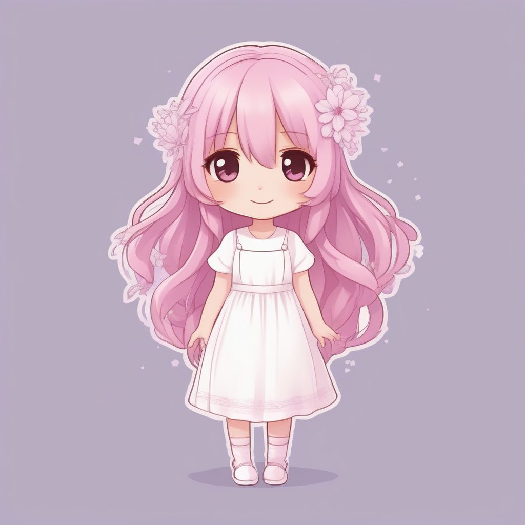 极简动漫Q版 樱花粉长发少女 治愈风格