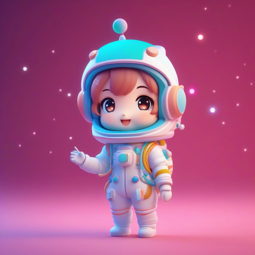 极简动漫Q版宇航员盲盒女孩3D粘土渲染