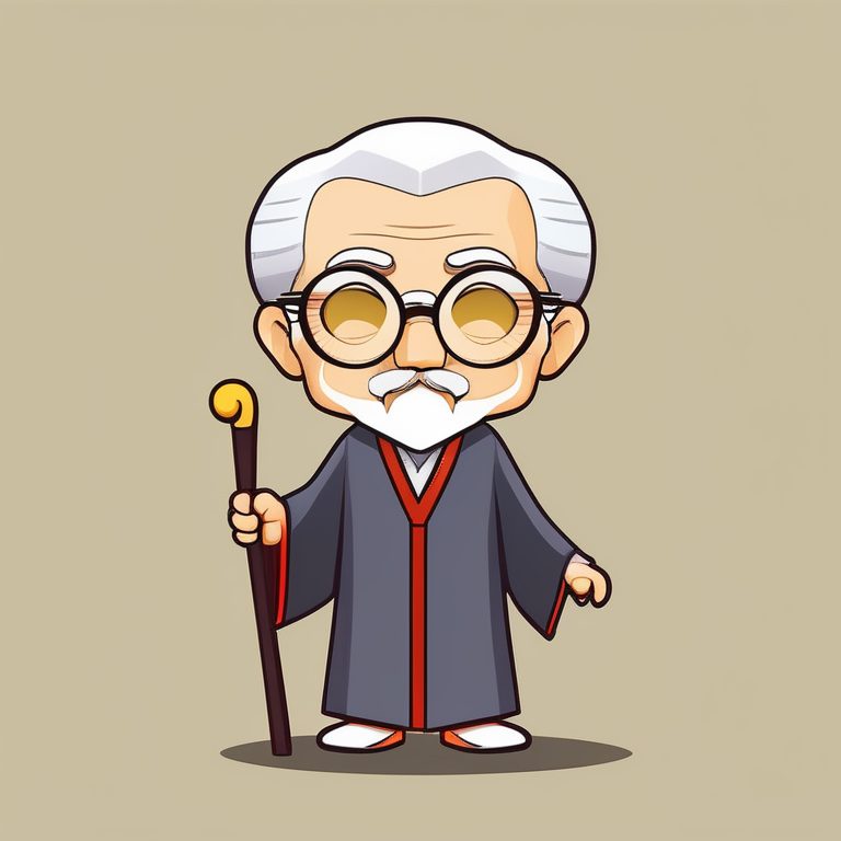 极简动漫Q版智慧老人角色纯净场景