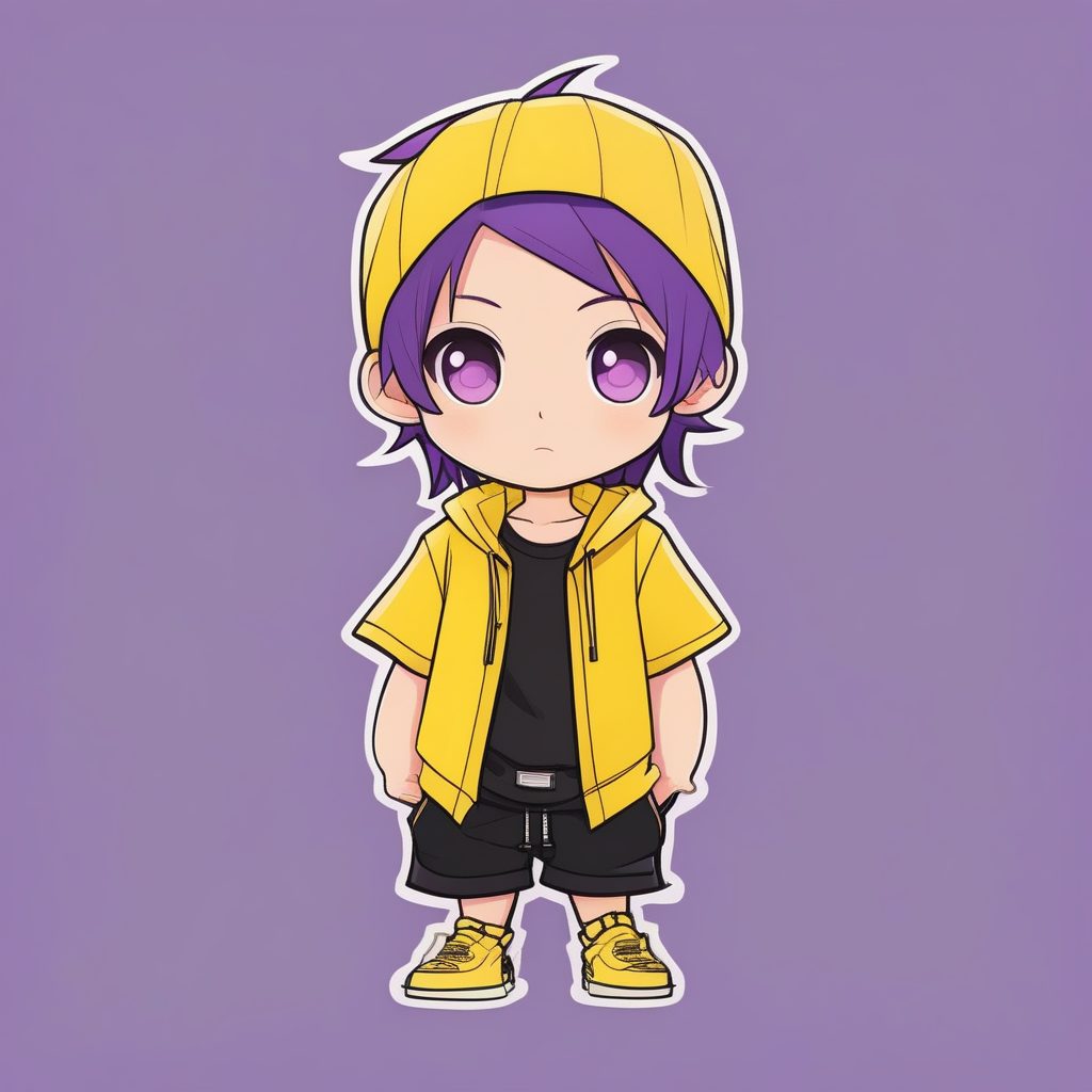 极简动漫Q版紫发男孩充满元气