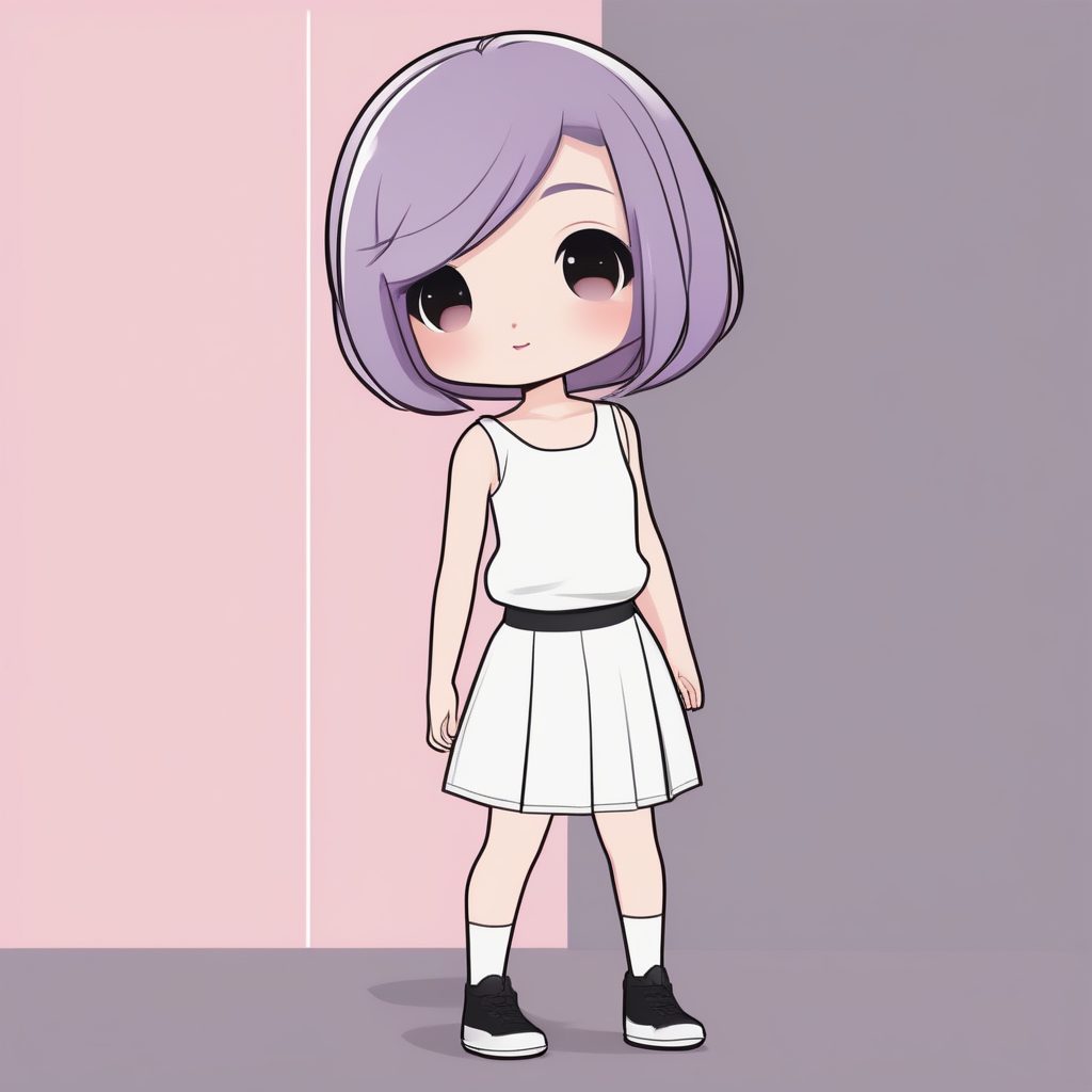 极简动漫Q版 紫灰色短发少女 现代极简风