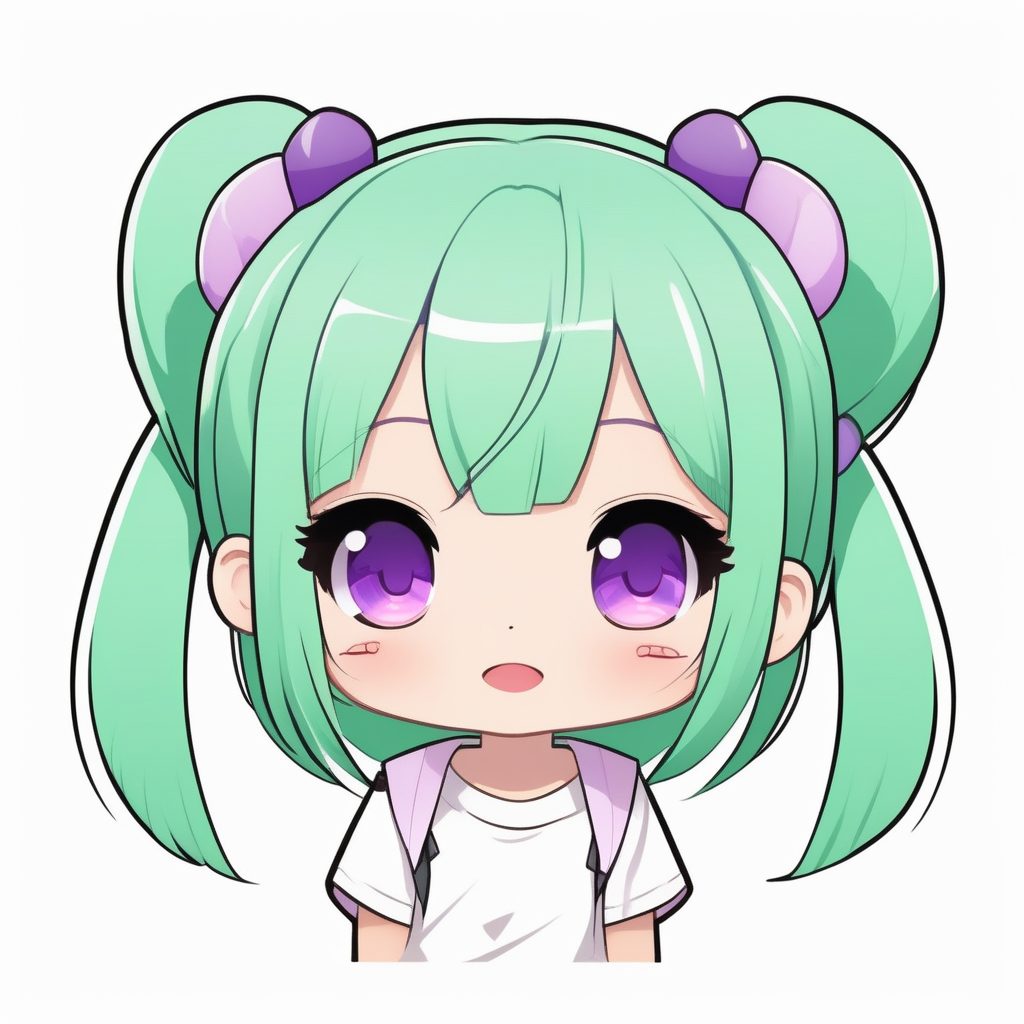 极简动漫Q版 紫色双马尾少女 微笑风格