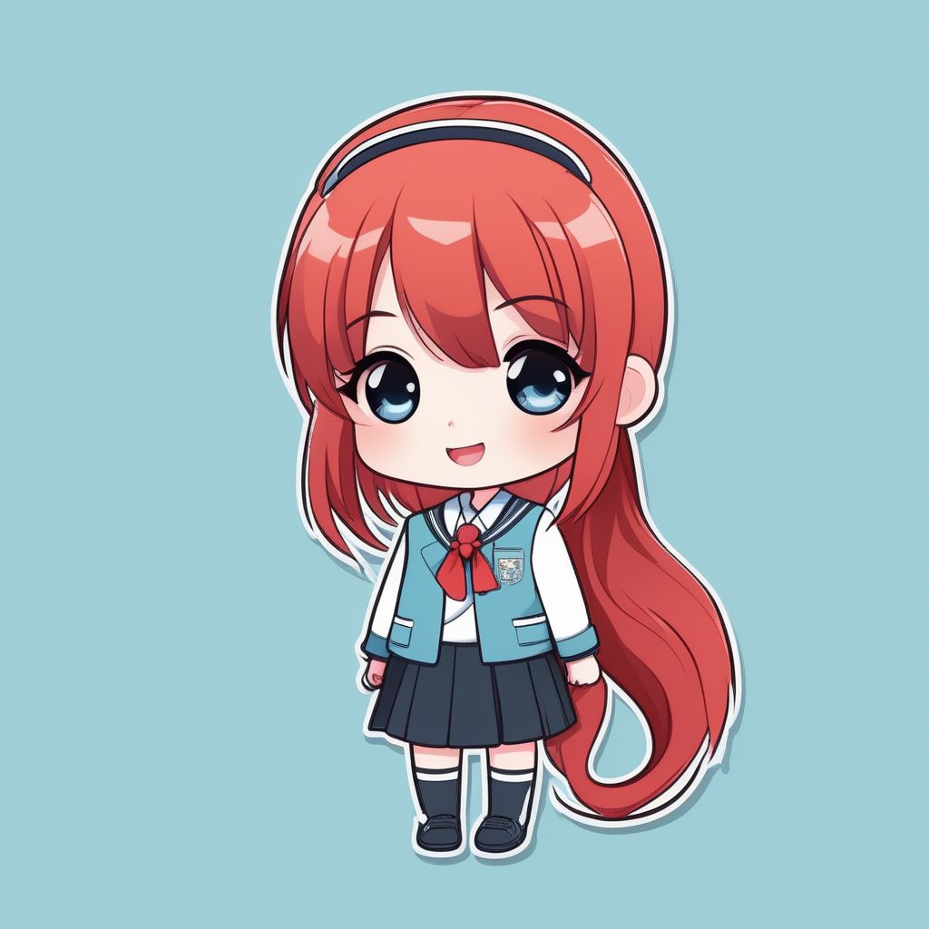 极简动漫少女卡哇伊Q版 红发学生 清新风格