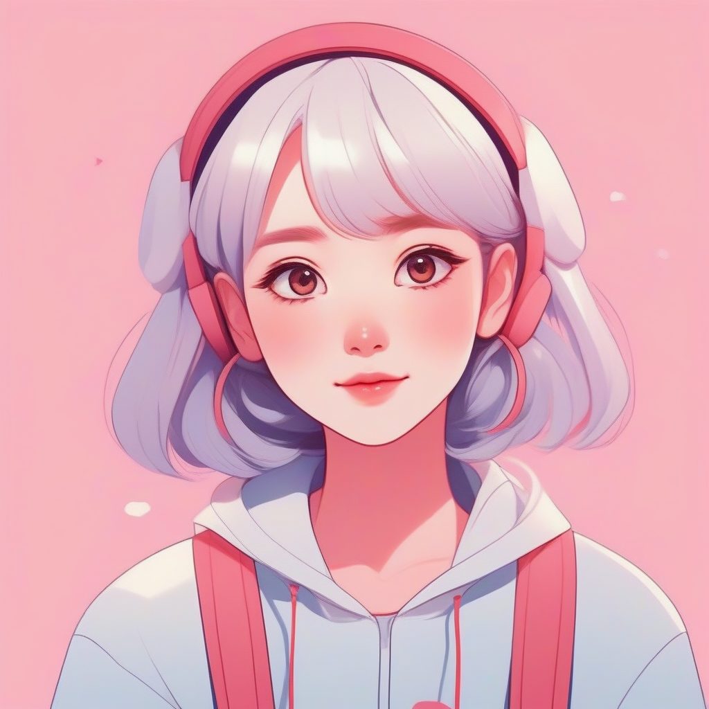 极简动漫少女：特写面部，害羞脸红的纯色背景AI提示词