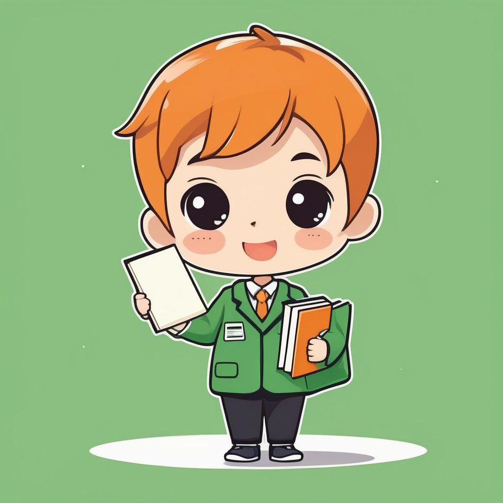 极简动漫：手持小书的绿色校服Q版男孩