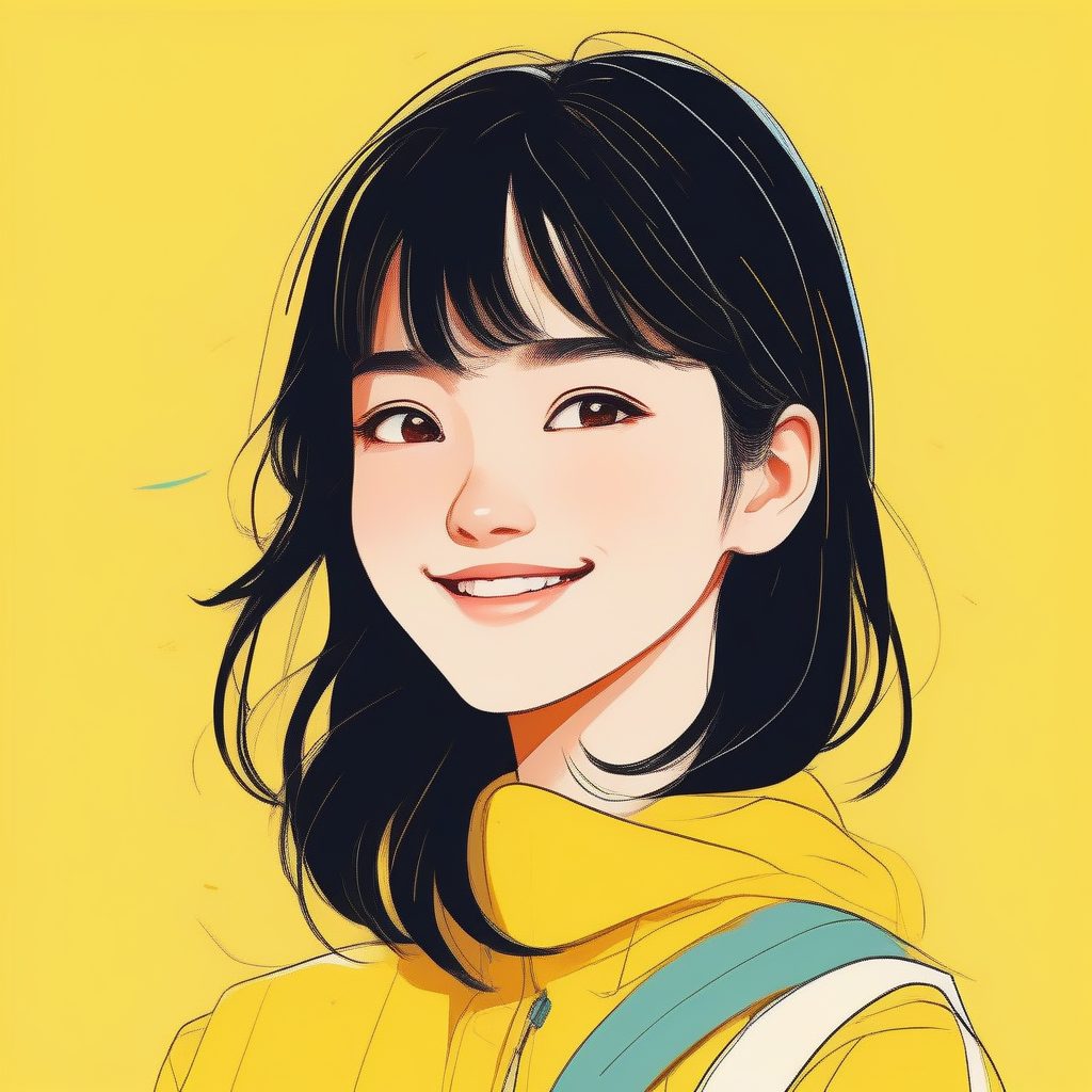 极简动漫肖像：高饱和度、眨眼少女特写（纯色背景）