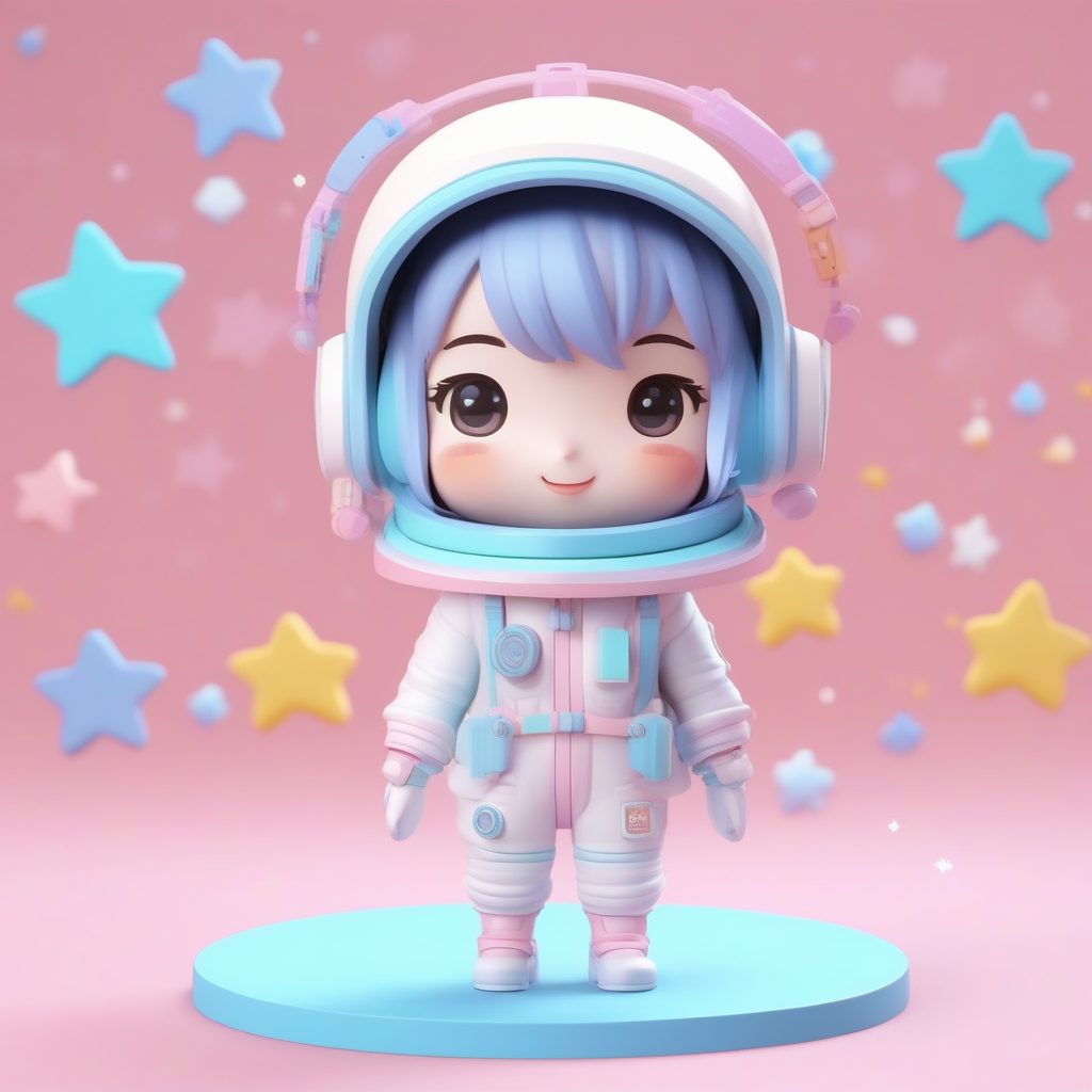 极简动漫宇航员Q版女孩粘土盲盒玩具3D渲染