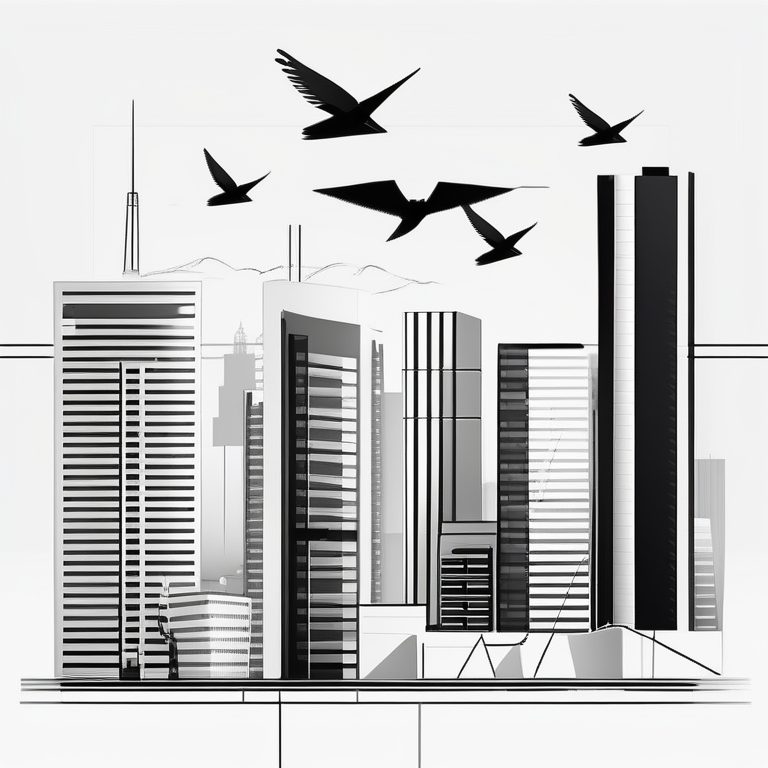 极简都市建筑与飞鸟线条艺术