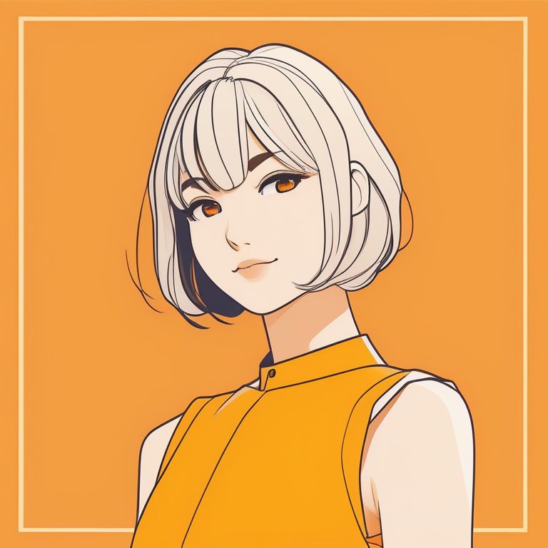 极简短发黄裙女孩肖像橙色背景