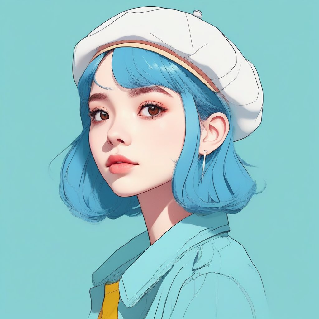 极简二次元：戴帽子的可爱少女肖像