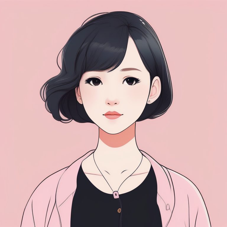 极简二次元风格黑短发女孩肖像