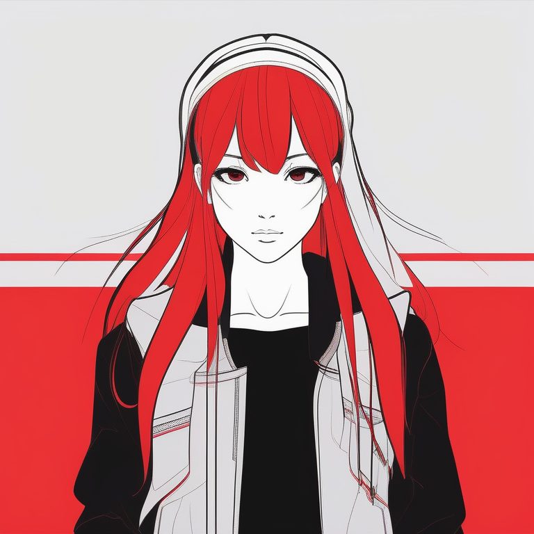 极简二次元风格红色背景少女肖像